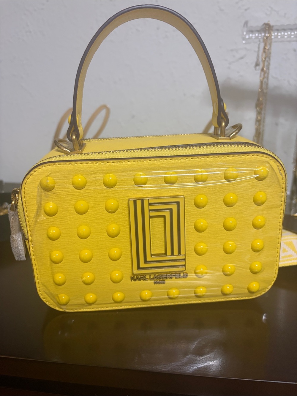 Karl Lagerfeld Yellow Studded Mini Top-Handle Bag